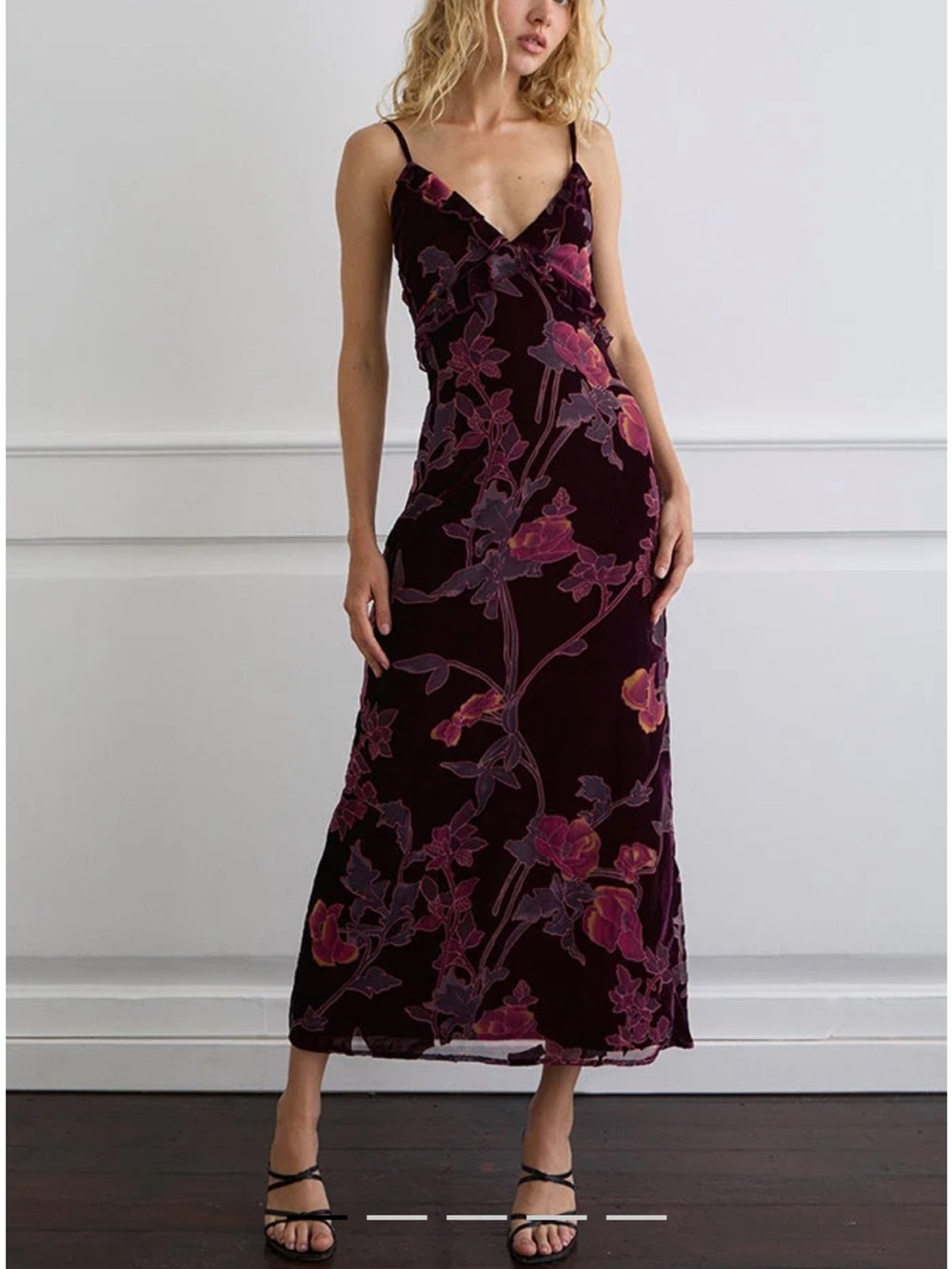 NWT Motel Yamira Maxi Dress Burgundy Floral Devore